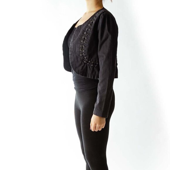 VOLCOM Black Buttoned Cropped Jacket with String Details - Picture 3 of 3